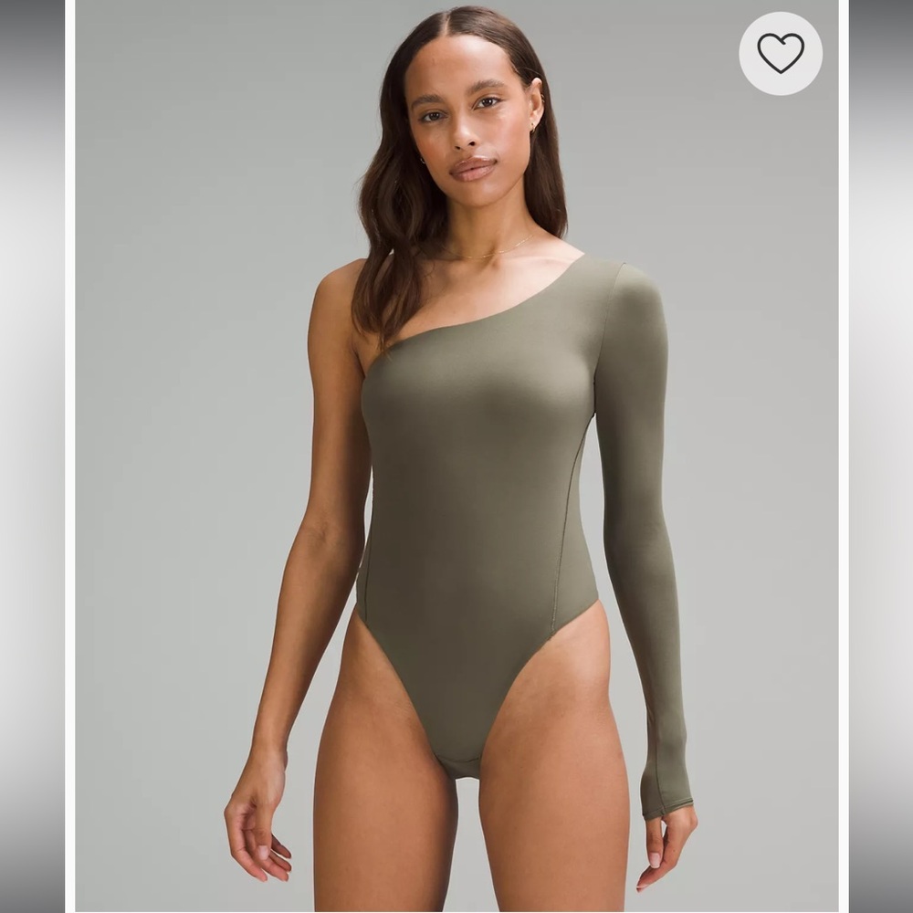 628. Lululemon Wundermost Nulu One-Shoulder Bodysuit large Army Green NWT